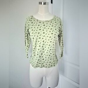 Vtg Gap Pink/Green Floral 3/4 Sleeve PJ Tops Comfy Fall Retro Spring Travel Y2K